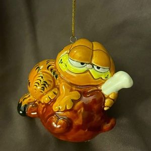 Vintage 1981 ENESCO GARFIELD with Roast Turkey Thanksgiving Christmas Ornament